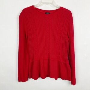 Talbots Red Cable Knit Peplum Sweater Women's XL Long Sleeve Crew Neck